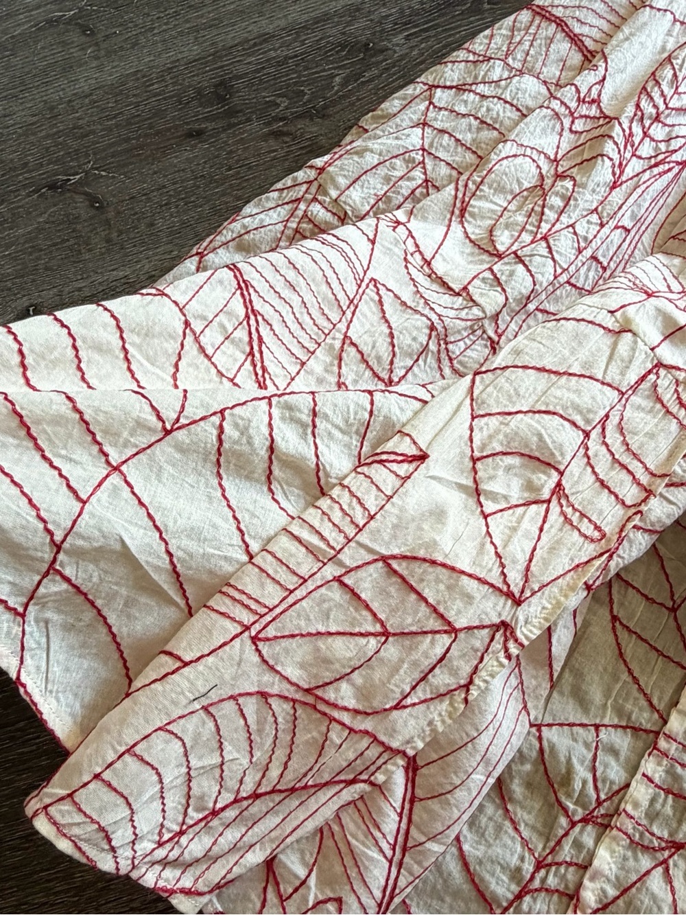 Anthropologie Cream Maxi Dress with Red Leaf Print - Picture 4 of 11